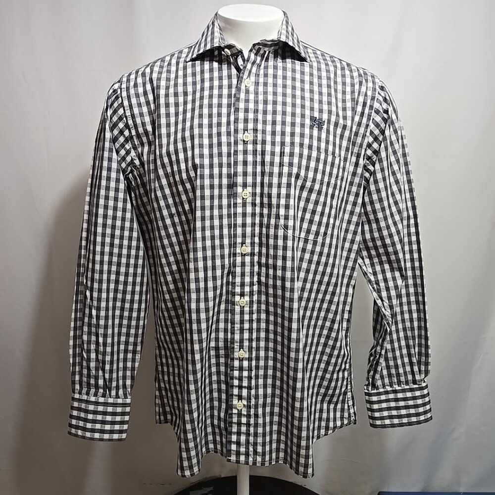 Vintage Gitman Bros Shirt Mens Large Gray Gingham Check Button Up 100% Cotton